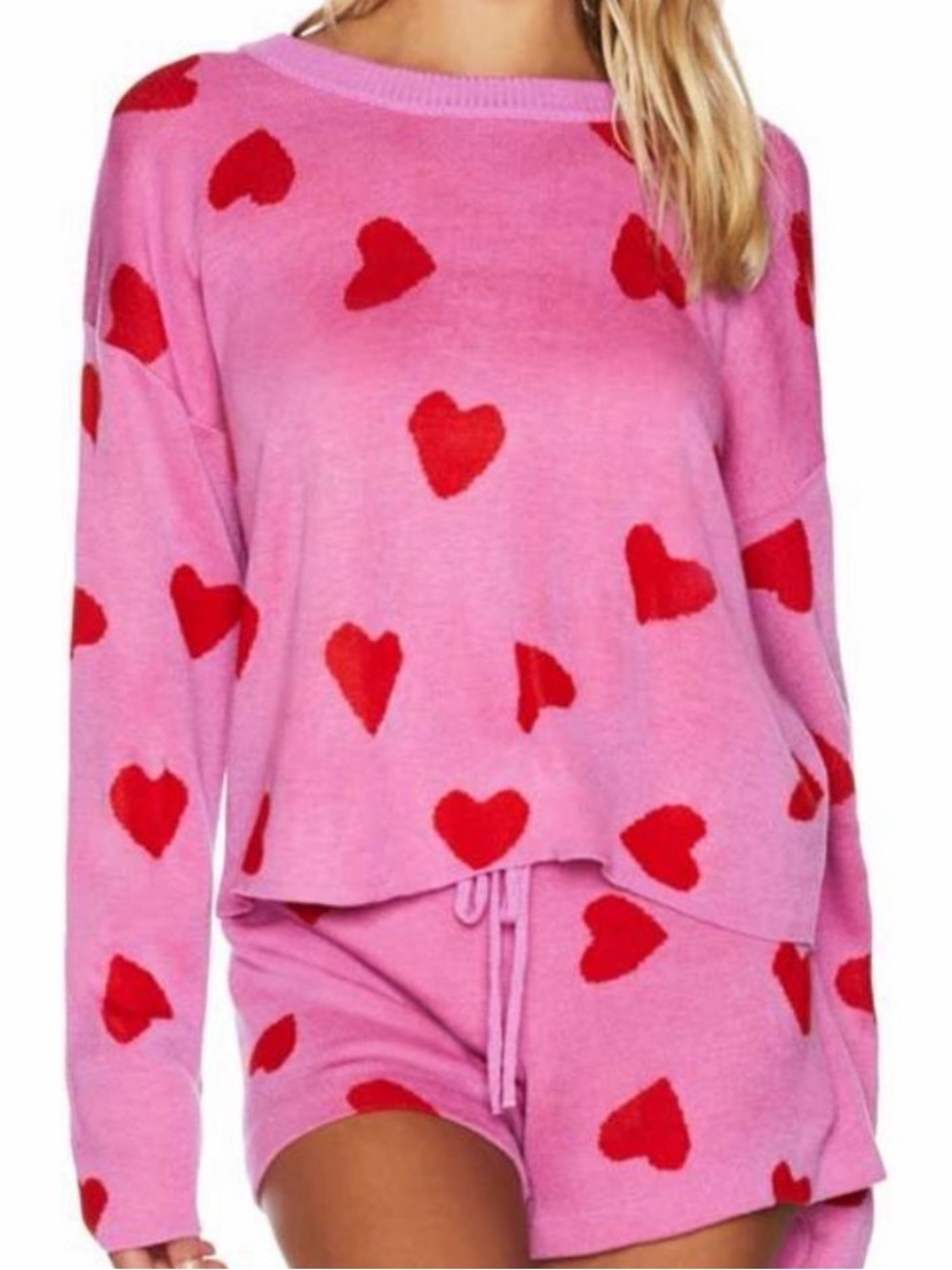 Beach riot relaxed fit Callie valentine heart print pink red crew sweater sz s